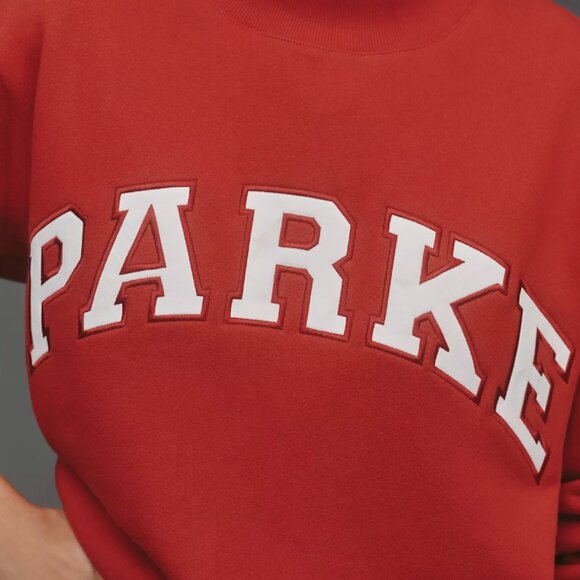NWT PARKE Varsity Mock-Neck Sweatshirt, Crimson S/M - Picture 2 of 4